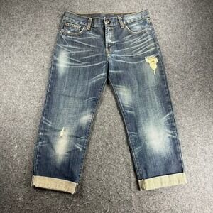 Angry Rabbit Denim Jeans Cropped Distressed Blue USA Made Womens Size 26